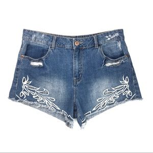 Womens Jean Shorts Size 7/8 Rue 21 Eyelet Cut Out Design Medium Wash Distressed